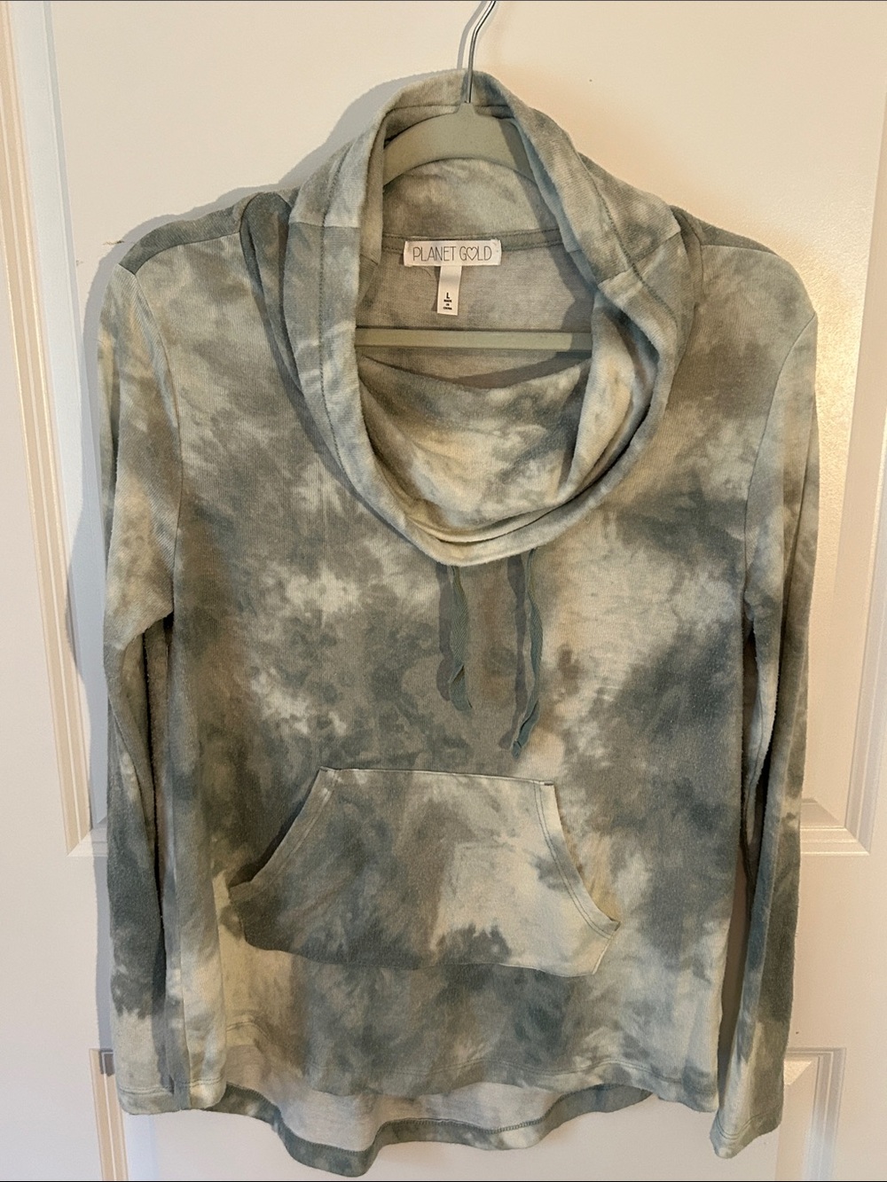 Planet Gold Tie-Dye Cowl Pullover - Sage and Cream